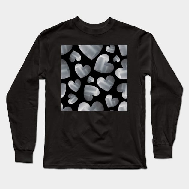 An abundance of silver hearts on black Long Sleeve T-Shirt by YamyMorrell